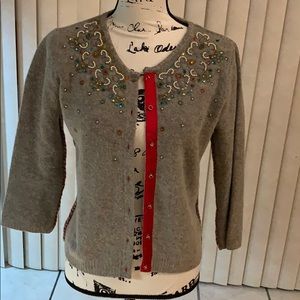 Free People Vintage Gray Beaded Cardigan